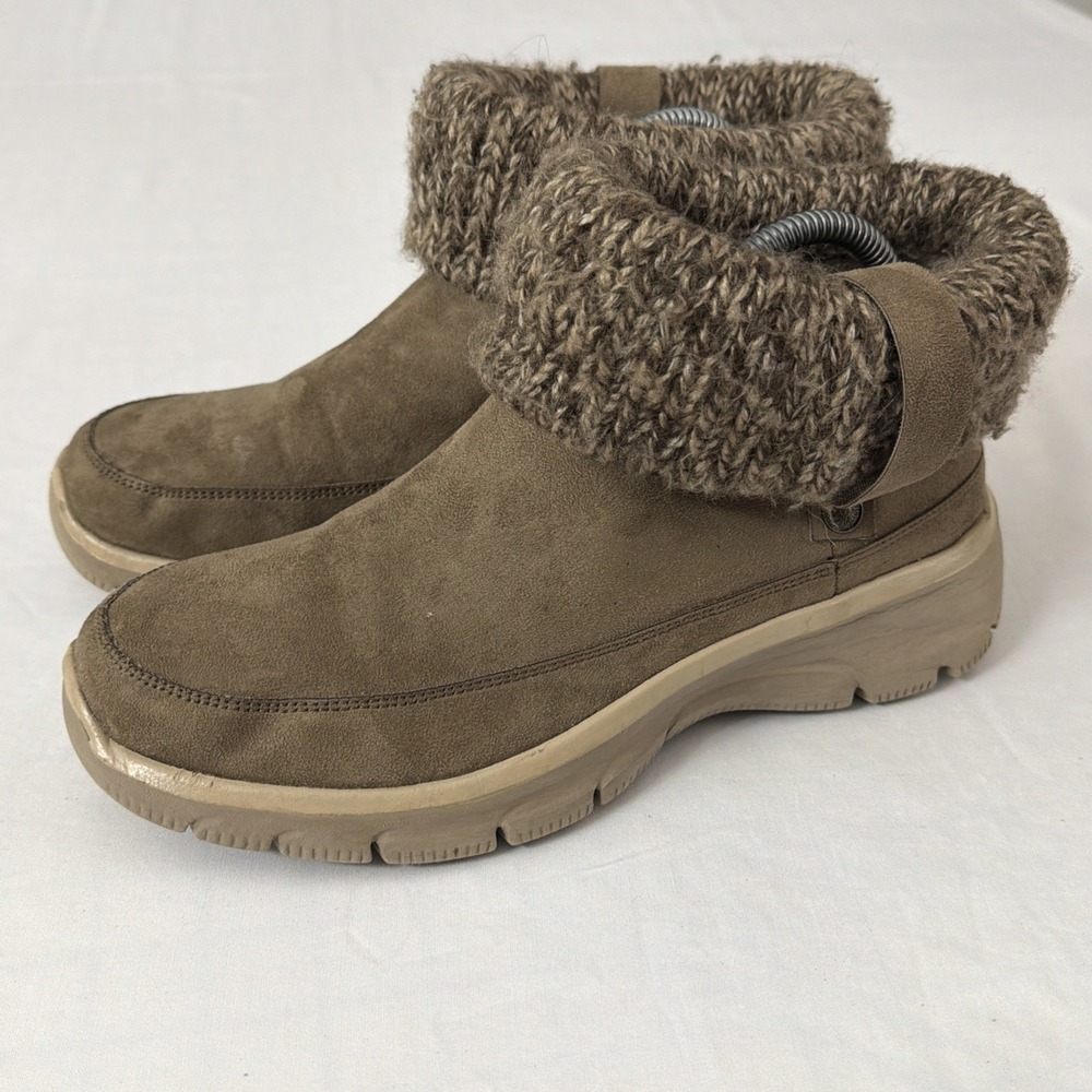 Skechers Womens 9 M 49539 Easy Going Heighten Foldover Knit Collar Boots Taupe